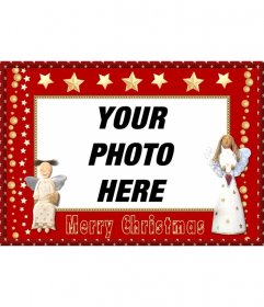 Christmas photo frame with angels and stars to send as a greeting