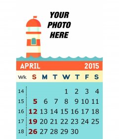 Monthly Calendar of April 2015 with your photo for Spain