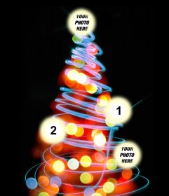 Photomontage Christmas tree where you can put 4 pictures on the lighted balls