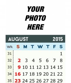 Customizable calendar of the US for August 2015