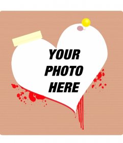 Photo frame or postcard Valentine heart shaped bleeding