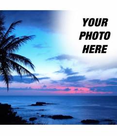 Photo collage in a landscape of idyllic coastline and blue sky