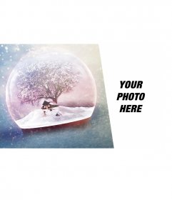 Christmas card with a crystal ball with snow