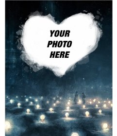 Photomontage with a night background with lights and a heart
