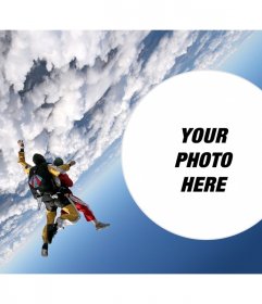 Photomontage high jump where you can put your photo in the clouds. Mount