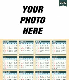 Customizable calendar of 2015 with your photo