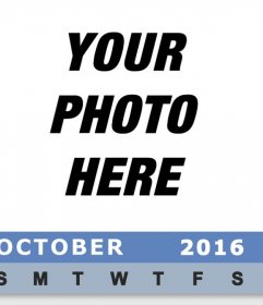 Simple calendar of October 2016 in English to edit online