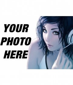 Drawing manga girl with headset looking at camera