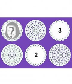 Collage with decorative circular lace circular to upload three pictures