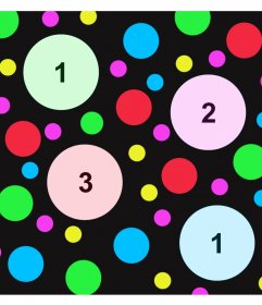 Original photo collage with colored dots to add four photos 