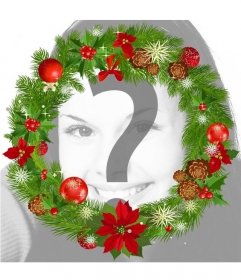 Decorate your photo with a round Christmas wreath with Christmas decorations