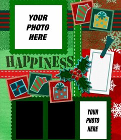 Christmas photomontage for four photos of green and red color