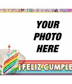 Birthday card with cake and rainbow frame colors