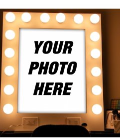 Photo effect of a mirror with lights and makeup to upload your photo