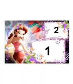 Fairy Photo Frame redhead dressed in pastel colors, decorated with floral background, which can include two photos, one large and one small