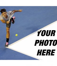 Photomontage with Roger Federer and your picture on the tennis court