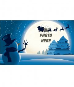 Christmas card with a snowman waving to Santa