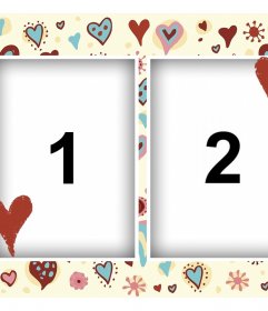 Effect for two photos with a background of many hearts 