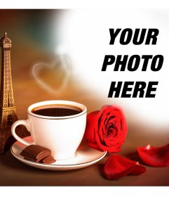 Photo effect of love with the Eiffel Tower of Paris and a coffee