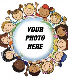 Photo effect of children around the world to upload your photo