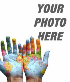 Photo effect of hands with the world image for your photo 
