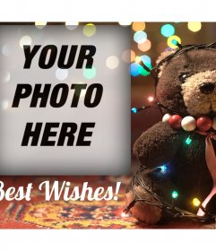 Photo effect of a bear with Christmas lights for your photo