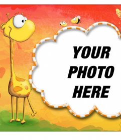 Editable children frame with a giraffe to decorate photos