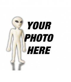 Photomontage of an alien with big eyes and long arms that percolates in your pictures and you can scare your friends