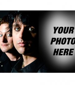 Photomontage with Greenday beside Billie Joe merged with a black background where you can place your photo and join the group