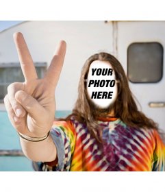 Photomontage to put your face in a hippie with a caravan