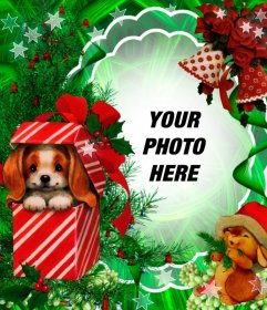 Christmas photomontage with a lovely puppy as a gift