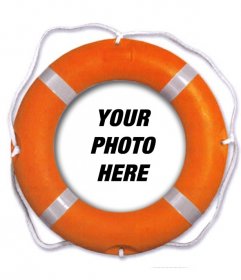 Photomontage to put your photo in a orange lifeguard float where you can also add text online
