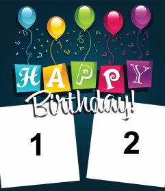 Editable card with balloons and colorful text of HAPPY BIRTHDAY