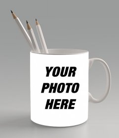 Create a photo collage online uploading a photo and put it on a cup with pens inside