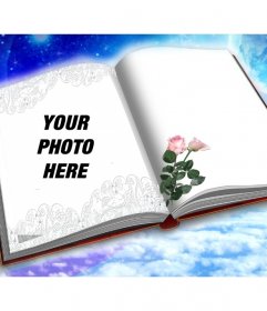 Photomontage to put your photo in a book with two roses