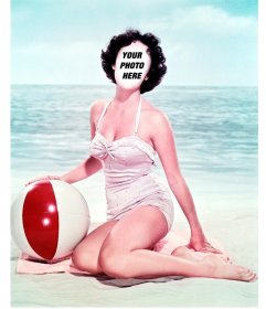 Photomontage to put your face in a vintage girl in swimsuit
