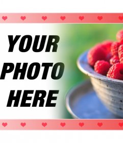Frame with raspberries and hearts to add your photo