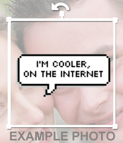 Decorative sticker of a speech balloon with the phrase IM COOLER, ON THE INTERNET