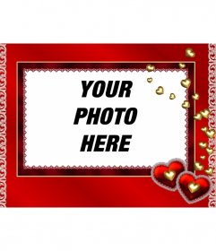 Photo frame of hearts of gold and red background to put a photo inside