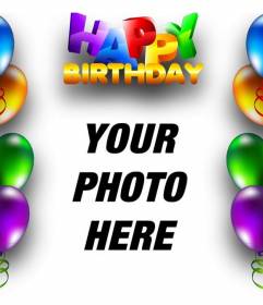 Birthday card with balloons border and text Happy Birthday in colored letters