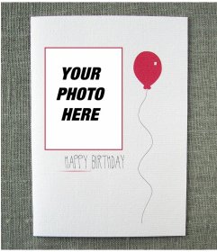 Simple birthday postcard with a red balloon with your photo