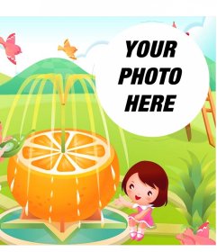 Illustration frame with an orange fountain for children