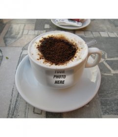 Photomontage to insert your photo as mark a cup of coffee
