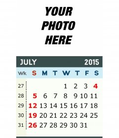 2015 Calendar of July for the United States with your photo