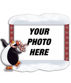 Photo frame with penguin skating
