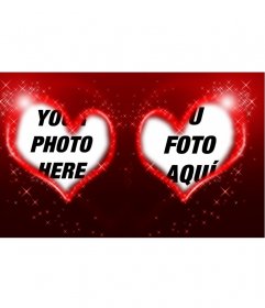 Frames of two hearts, red background and stars for your photos