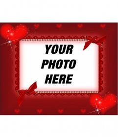 Red rectangular frame for a picture, see details of bright ribbons and hearts. Use it to complement your Valentine"s gift, but do not need any particular day to surprise your sweetheart with this romantic composition customized