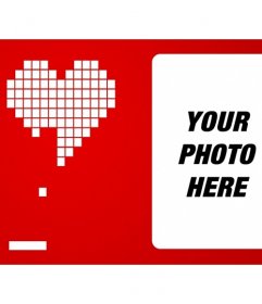 Love photo frame with a white heart with red background imitating pixels on a retro game arcade ping pong type