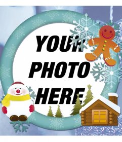 Online photo frame with snow for your Christmas card
