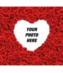 Photo frame with a heart shape filled with red roses for your romantic love photos